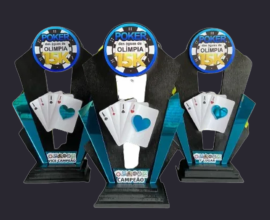 Trofeu Kit 3 Unid Personalizado Poker Futebol Esportes Mdf